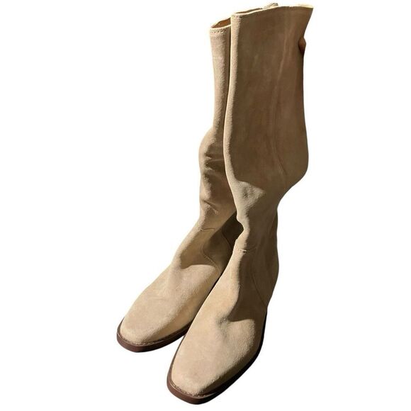 Madewell Boots WMNS 5 Beige Suede Antoine Tall Maple Seed Low Heel Capsule NN035 - Picture 4 of 10